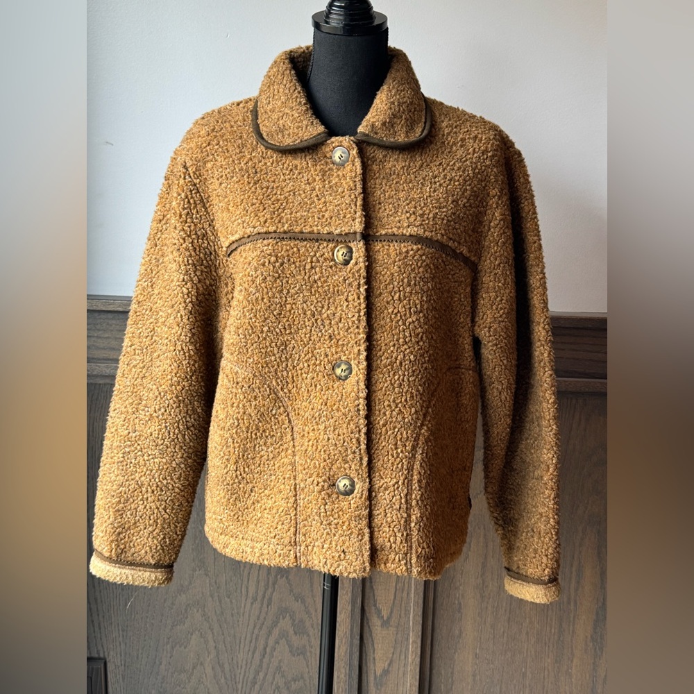 Women's Tan Teddy Jacket with Button Front